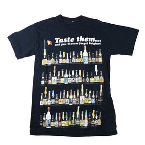 Vintage Belgium Beers T Shirt Black Small